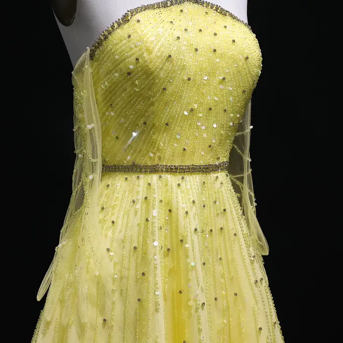Robe de soirée de luxe jaune perlée et scintillante Sharon Said
