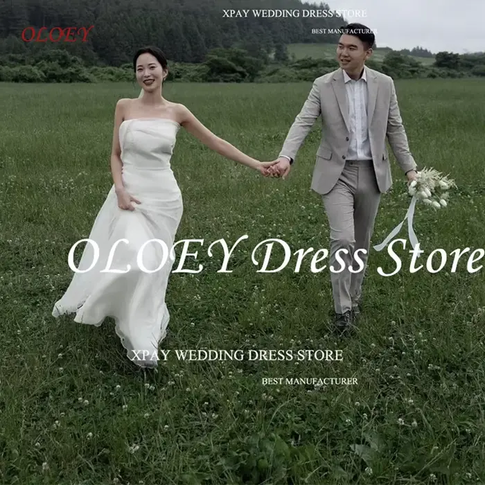 OLOEY-Robes de mariée A-Line InjOrganza, Sans bretelles, Corset au dos personnalisé, fur ses de mari