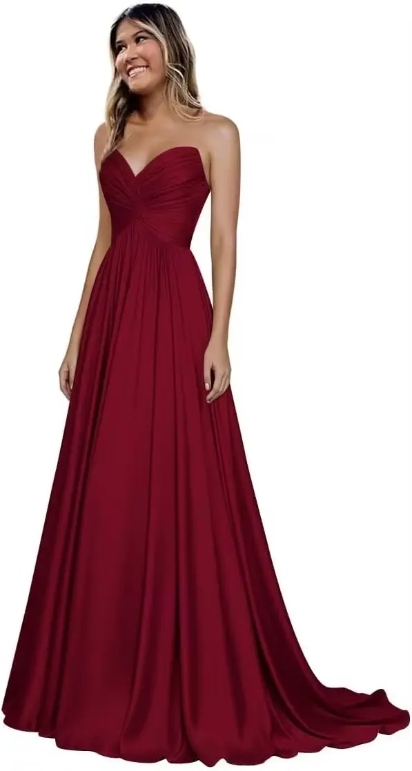 Robe de bal plissée sans bretelles pour adolescentes en polyester, coupe trapèze, robes de soirée formelles longues jusqu'au sol, occassions spéciales
