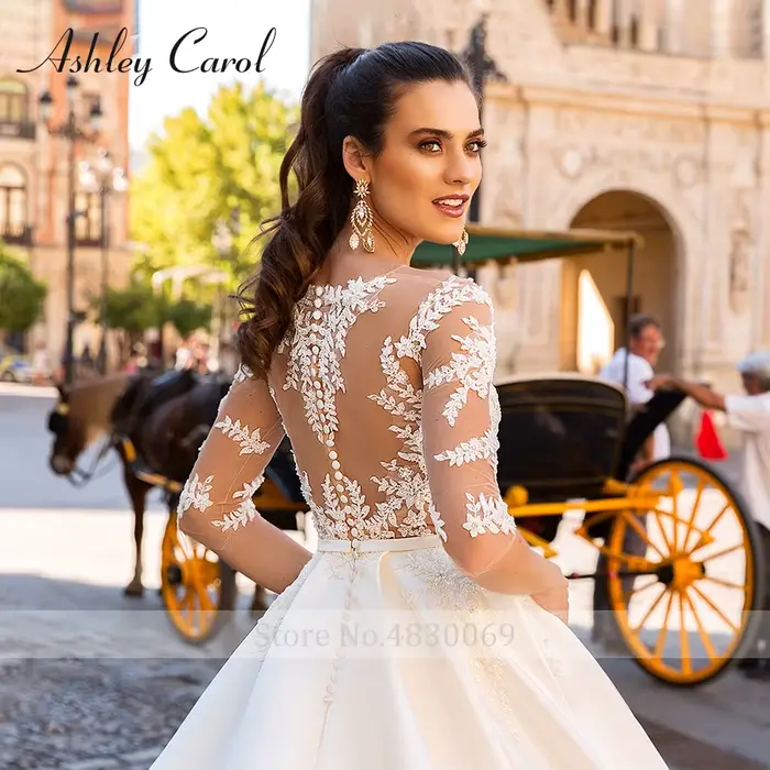 Ashley Carol nouveauté robe De mariée chérie à manches longues mariée Satin robe De mariée robes De 