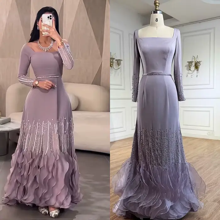 Robe de soirée de luxe à volants lilas