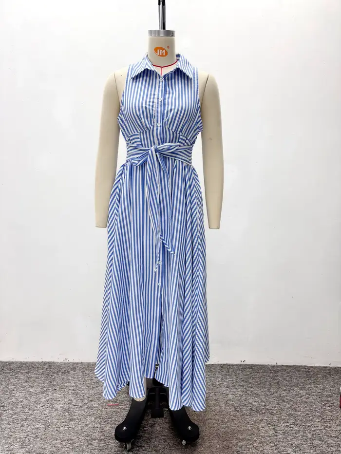Robe longue femme coupe trapèze Y2K streetwear sans manches col rabattu élégante pour soirées et travail polyester composition fibre synthétique多种语言的代码,指示创建一个HTML页面来描述一件女士长裙的产品信息,并且要求使用中文撰写。请将回应转换为中文,并确保HTML结构符合要求。
