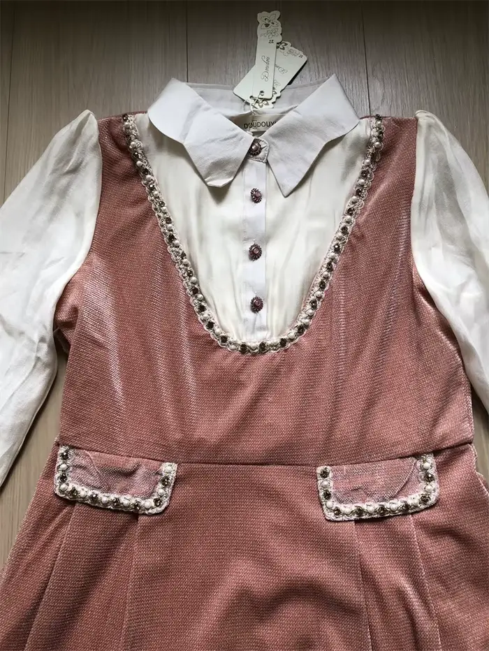 Robe en velours rose Style victorien Vintage des années 1960 pour femme
