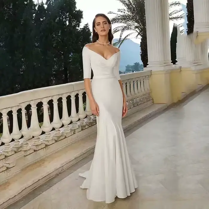 Robe De mariée sirène en Satin, manches mi-longues, Sexy, élégante, grande taille
