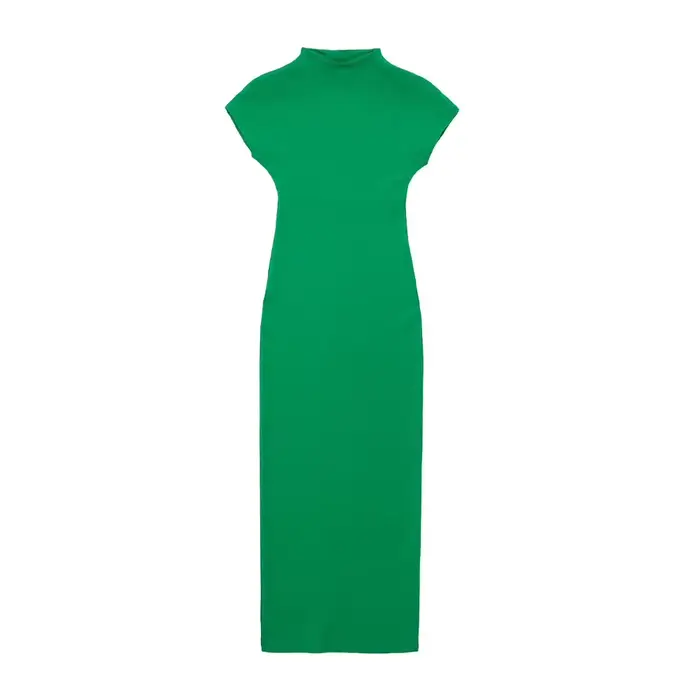 Femmes mode ajusté tricot robe mi-longue Vintage col rond manches courtes robes féminines robes Muje