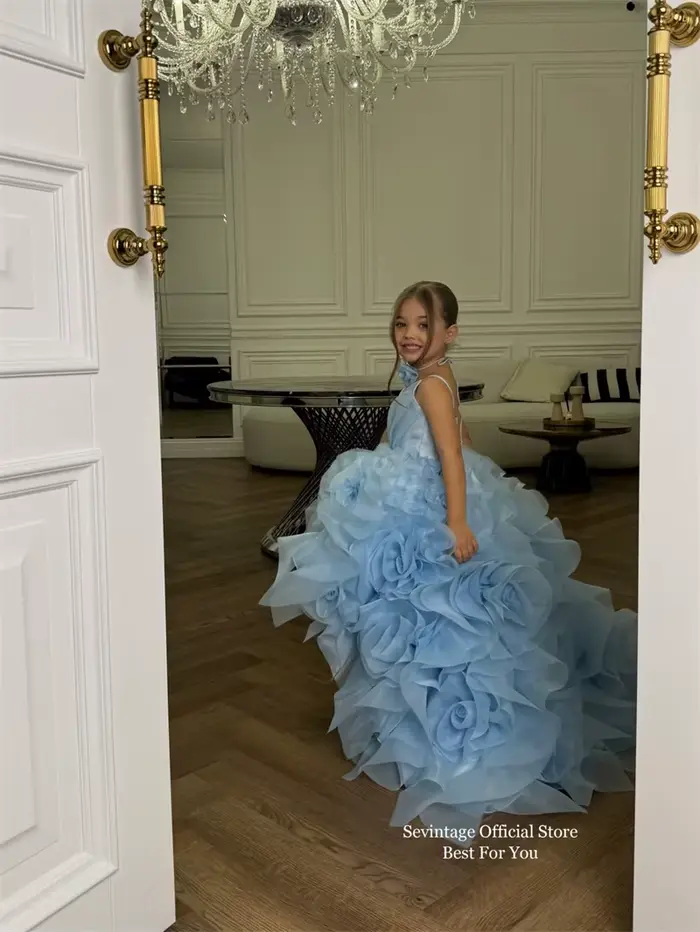 Sevintage – robes à fleurs bleues pour filles
