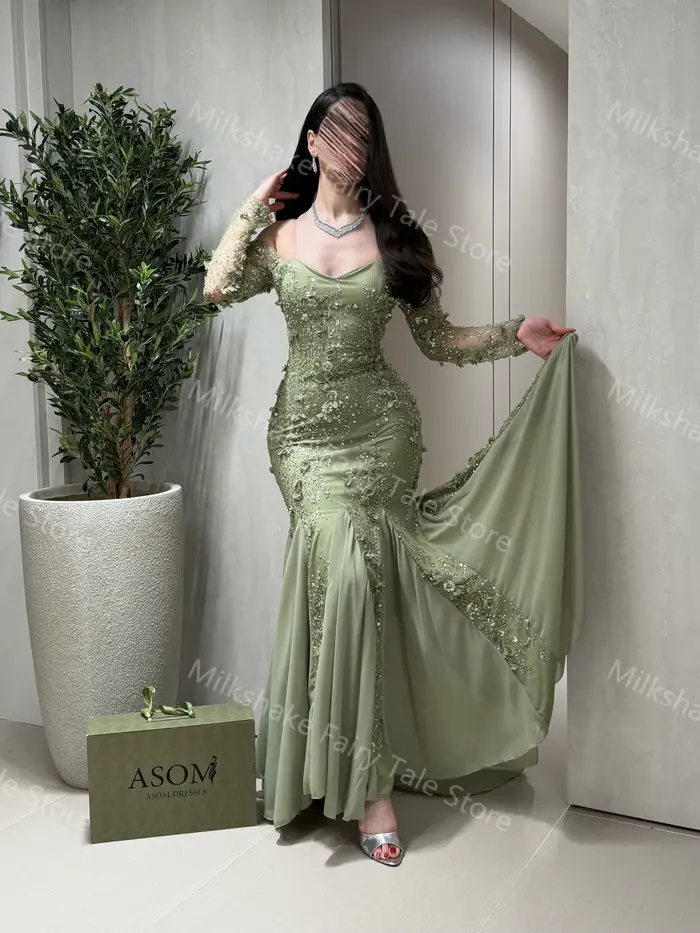 Robes de soirée sirène vert sauge