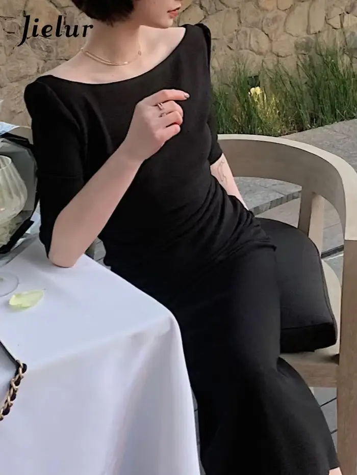 Jielur robe Simple pour femmes élégant Midi