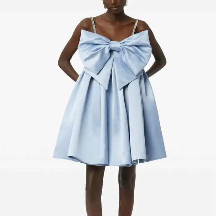 Robe de cocktail de luxe en satin, style bohème, élégante, µ, nœud froncé, biscuits, bretelles spagh
