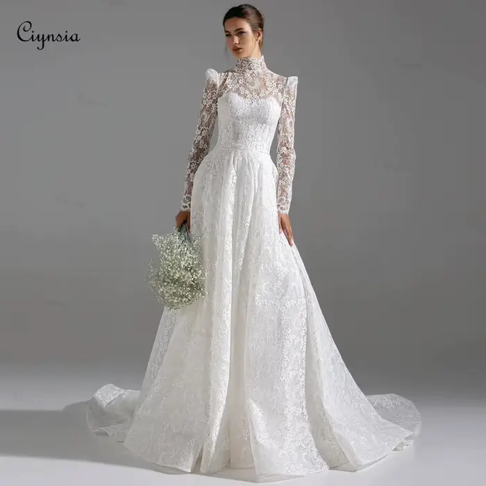 Robes de mariée personnalisées en dentelle ivoire Ciynsia pour la mariée 2026 – Nouveaux modèles mod