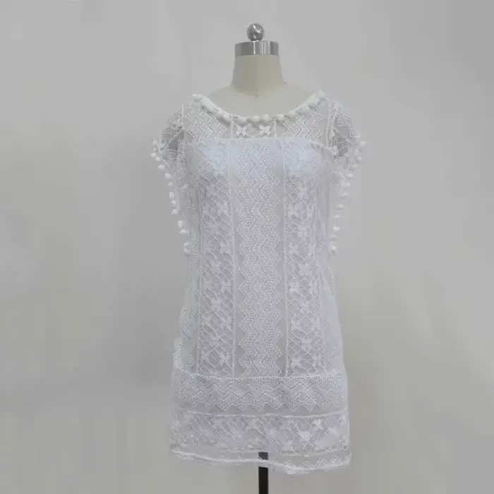 Robe en dentelle blanche mini décontractée sans manches pour femmes, occasion spéciale, été, plage, soirées en terrasse