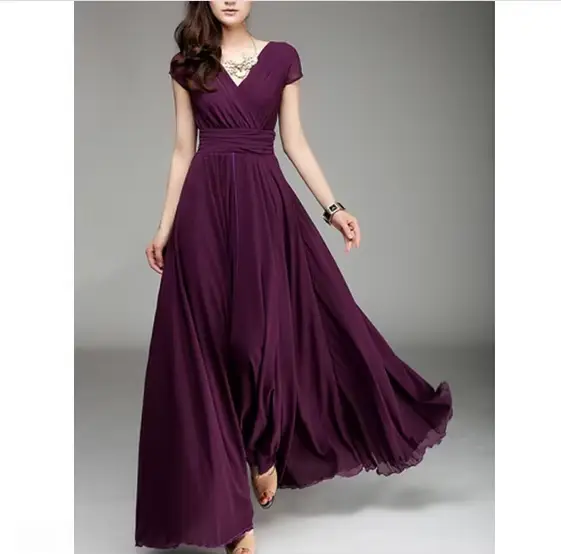 Robe de soirée de bal en mousseline de polyester, col en V, plissé, manches courtes, élégante pour femmes, soirées officielles, occasions spéciales