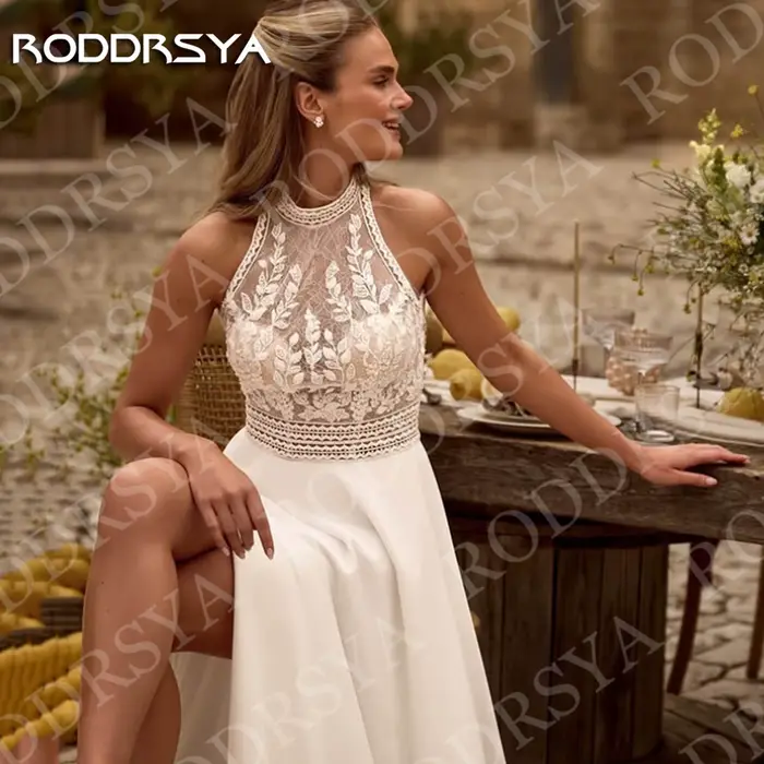 RODDRSYA 2026 robe de mariée bohème dos ouvert dentelle licou cou haute fente une ligne robes
