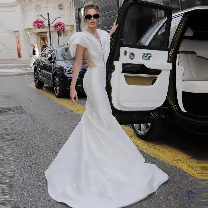 Robes de mariée d'été 2026 pour la plage, manches bouffantes, dos illusion sexy, boutons, longue rob