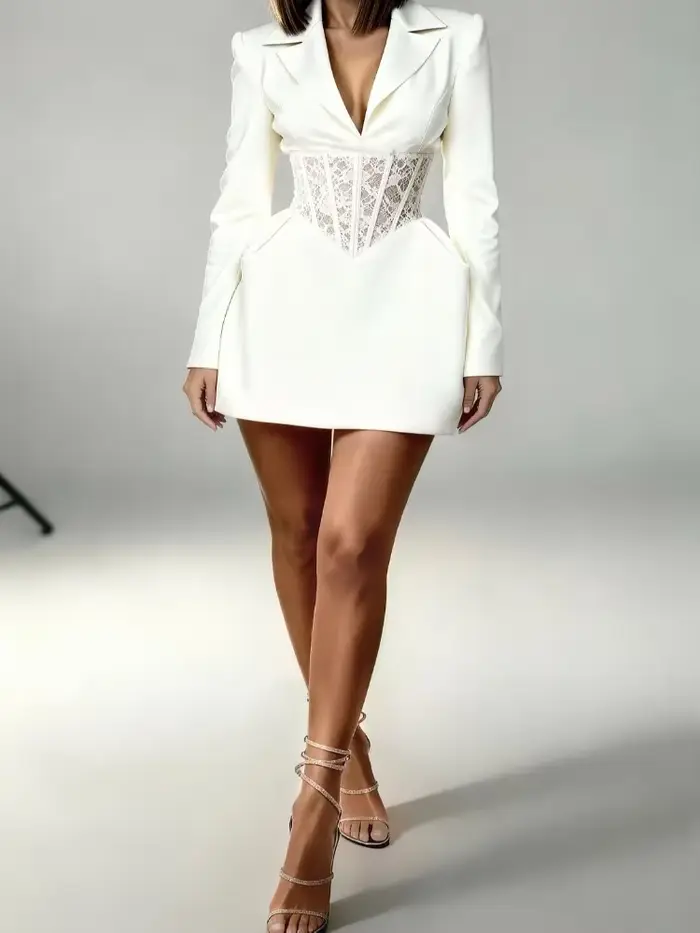 Robe Blazer noire en dentelle Patchwork