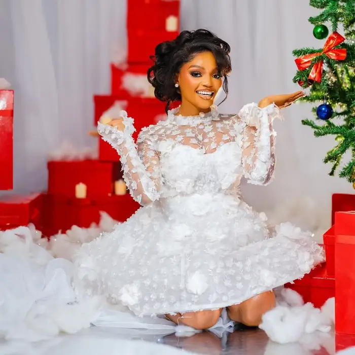 Robe de mariée de Noël élégante en polyester avec manches longues illusion et dos corset pour femmes à offrir pour occasions spéciales comme bal ou mariage