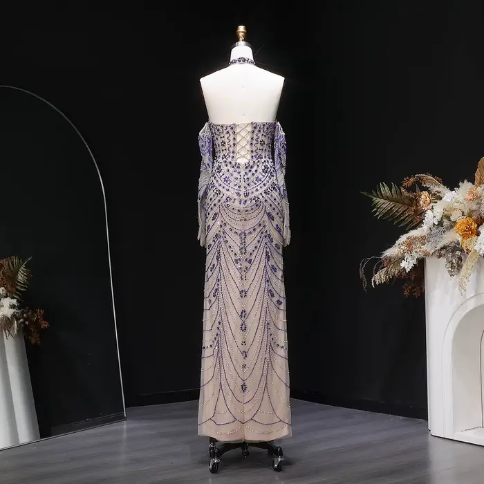 Robe de soirée Sharon Said Halter perlée sans manches avec soutien-gorge intégré pour femmes occasions prestigieuses