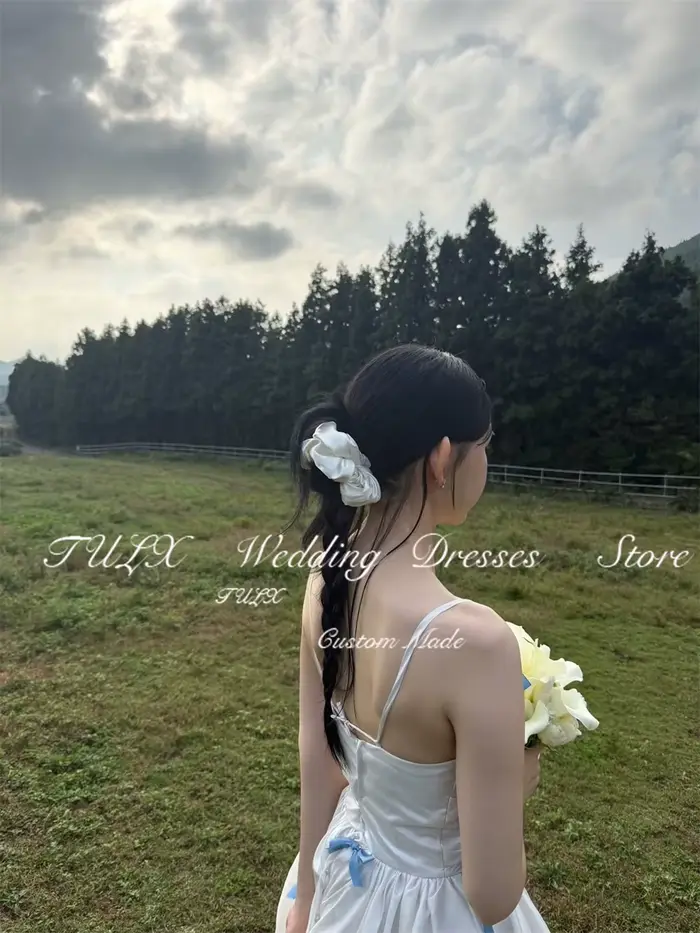 Mini Robe de Mariée TULX en Satin Ivoire avec Nœud, Exquise pour Séance Photo Coréenne et Cérémonies Intimes