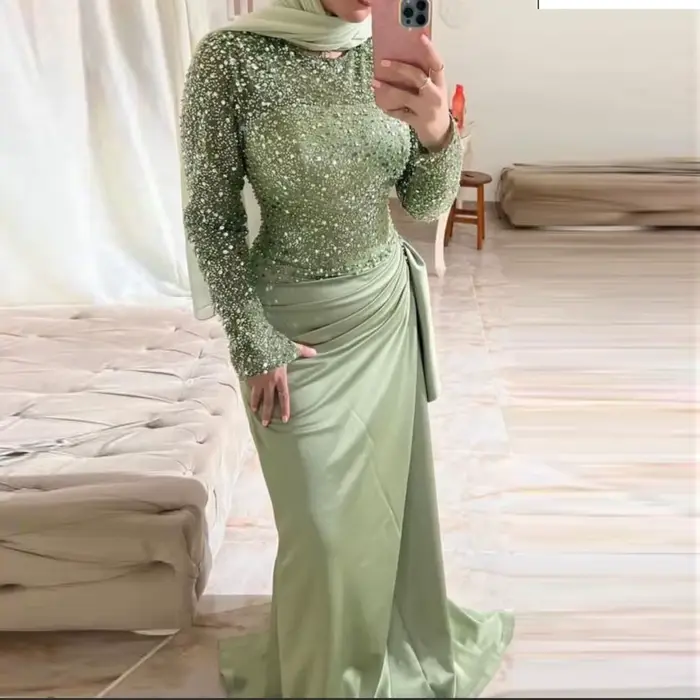 Robe de soirée personnalisée vert sauge