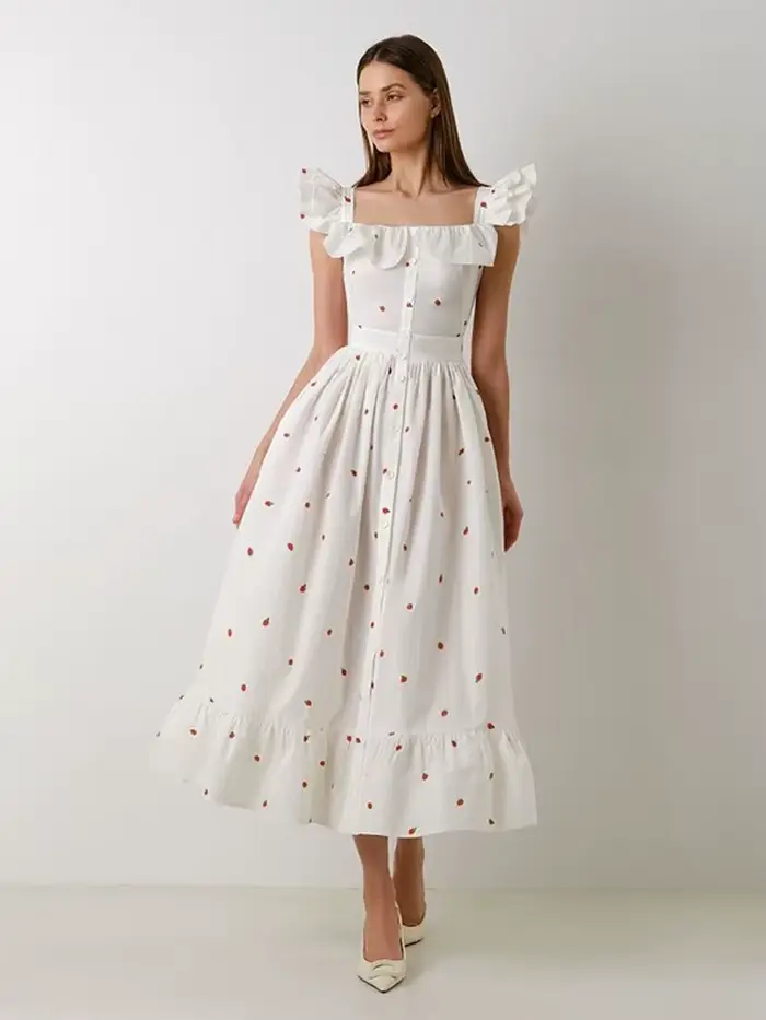 Robe longue Chic imprimée à volants pour femmes