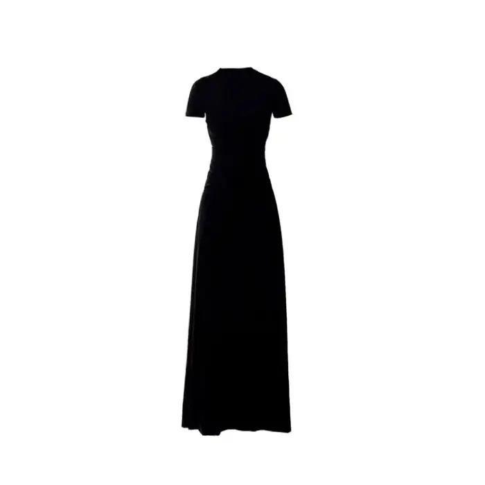 Robe noire à manches courtes de style français pour femmes