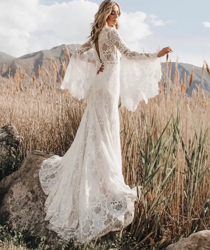 Robe de mariée bohème en dentelle évidée à col en V, silhouette une ligne, train de balayage, pour femmes enceintes et futures mamans, occa snsions spéciales, mariage, remariage, confirmation