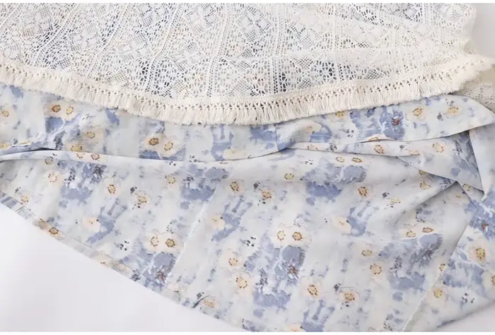 Robe d'été en dentelle style plage glands fleurs jupe mi-longue superposée bleue café femmes vacances bord de mer occasions spéciales