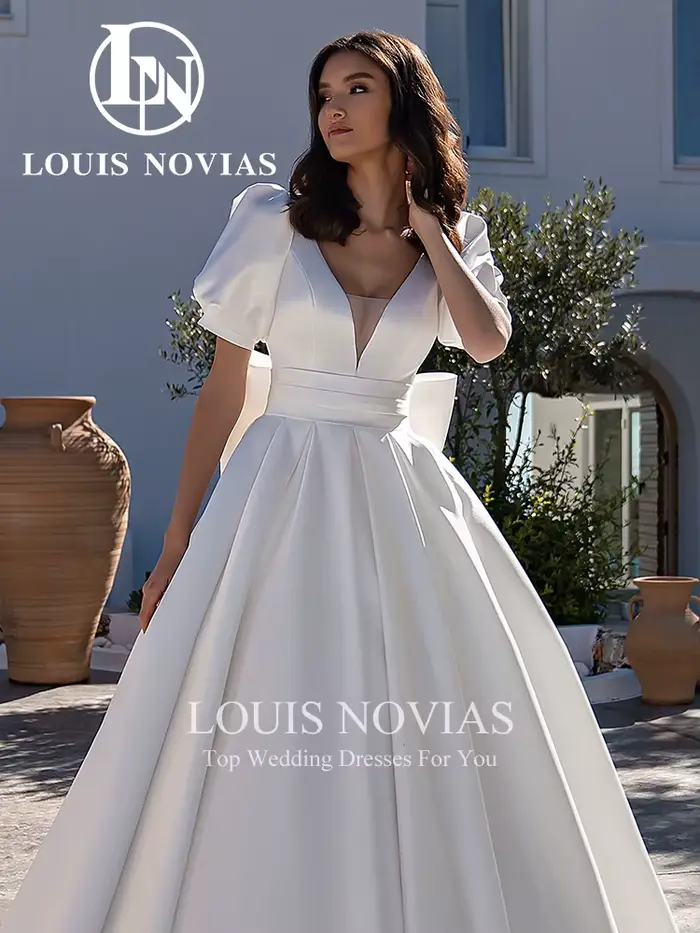Modiis-Robe de mariée en satin sexy à manches bouffantes