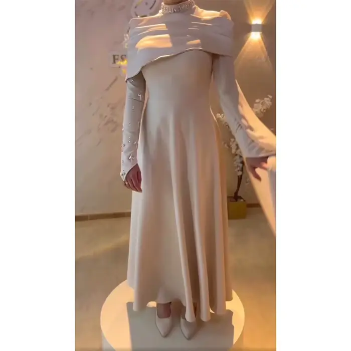 Robe de soirée musulmane élégante, col haut, manches longues, longueur cheville, robe de bal, mode p