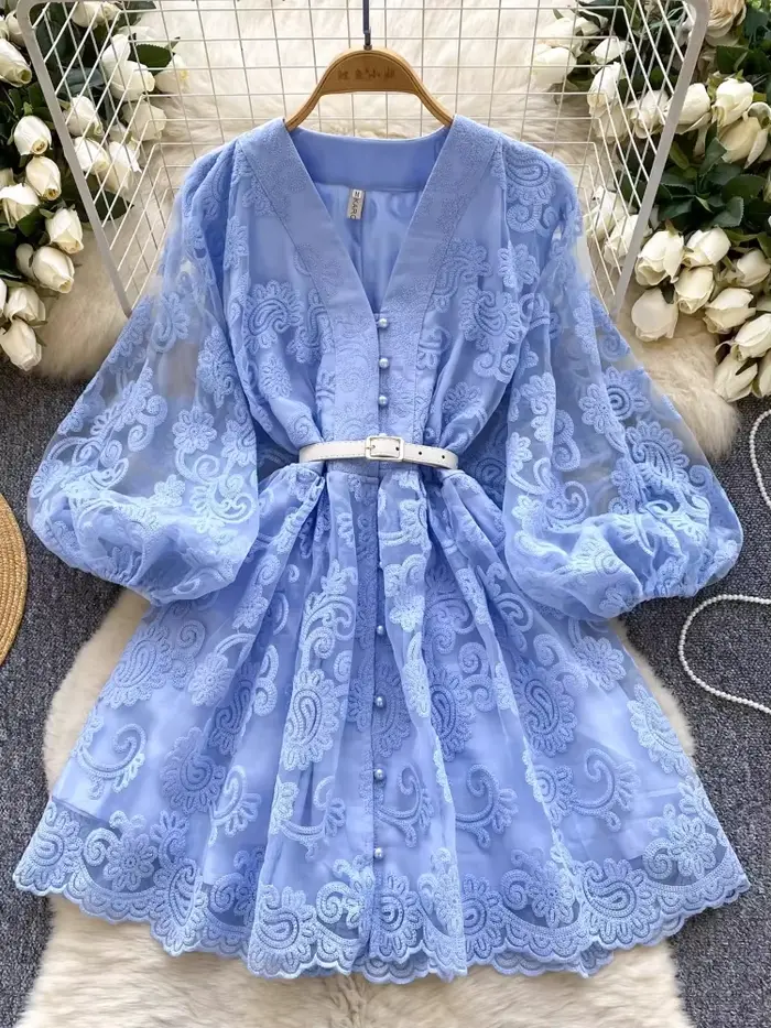 Robe de Soirée Élégante et Vintage avec Ceinture Brodée pour Femme