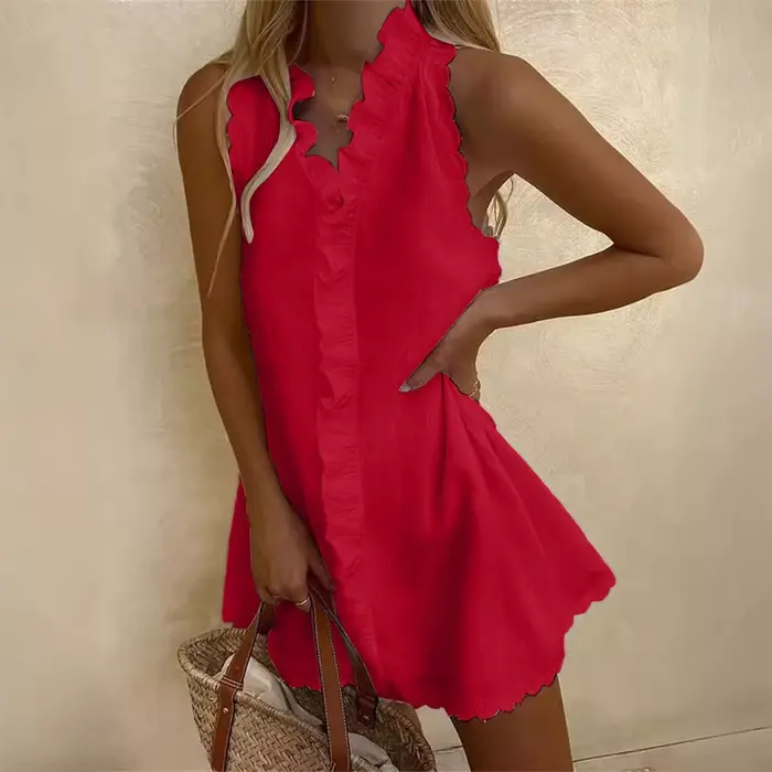 Robe décontractée en coton et lin beige pour femmes style plage été casual chic vacances