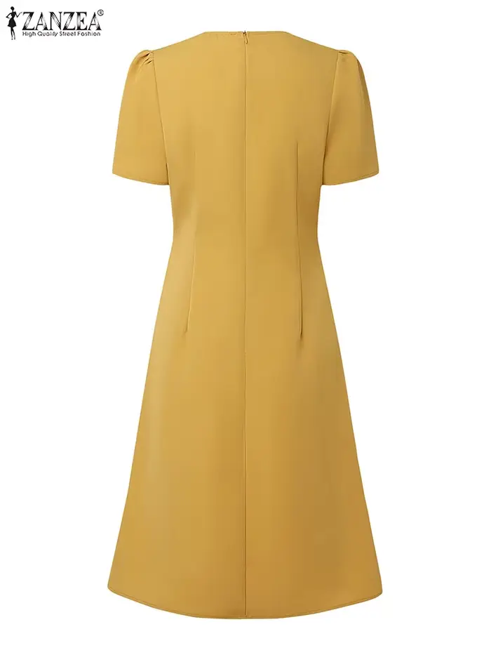 ZANZEA femmes robes de soirée été à manches courtes coréen genou longueur Robe d'été 2025 mode plissée couleur unie