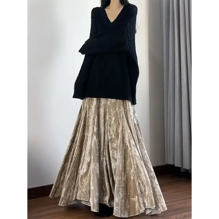 Jupe mi-longue en velours à imprimé floral violet style sirène pour femmes occasions spéciales automne hiver printemps