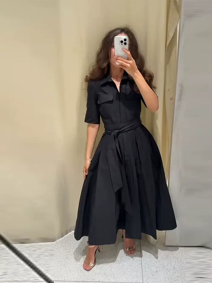 Robe décontractée à col rabattu pour femmes