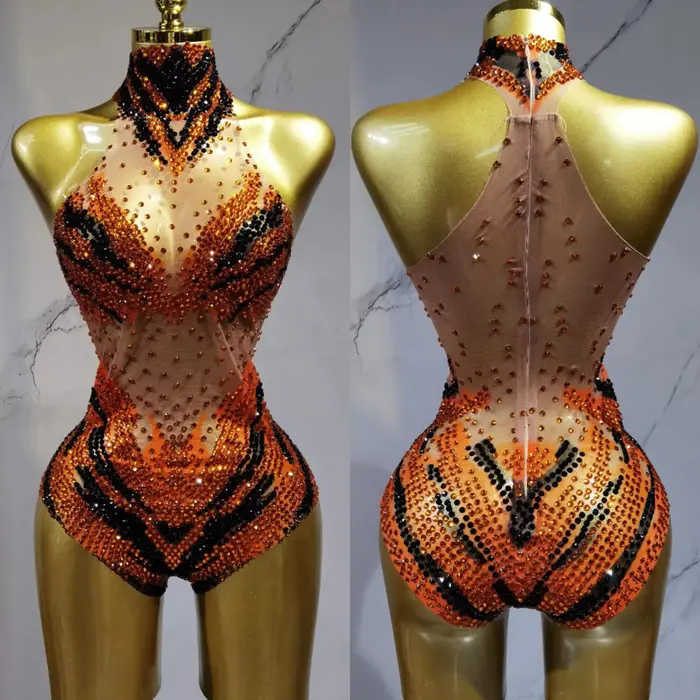 Costume de soirée Sexy de luxe pour femmes, Costume de scène en boîte de nuit, strass argentés, manc