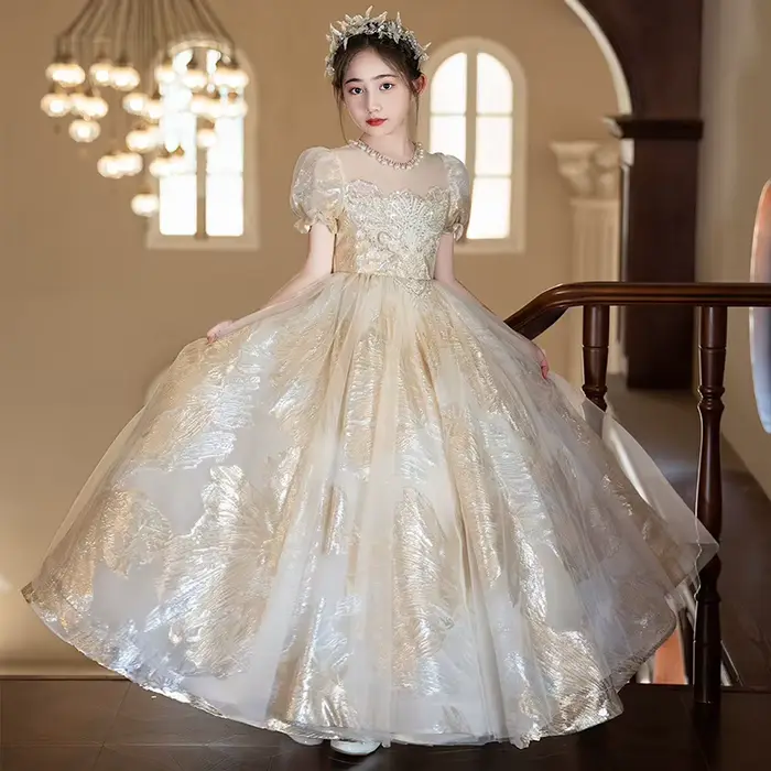 Robe de Princesse Vintage pour Filles 2026, Robe de Soirée Fleurie pour Mariage, Anniversaire, Spect