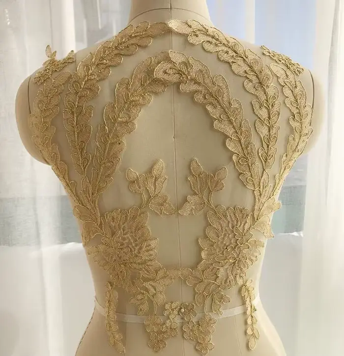 1 paire/2 pièces grands vêtements de mariage en or accessoire de cheveux dentelle Applique Motif Floral Venise doré