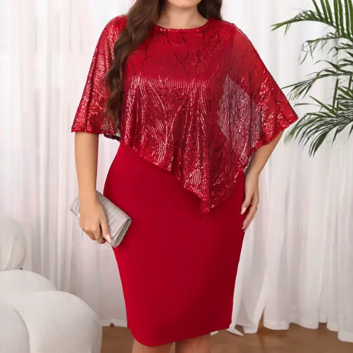 Grande taille femmes Sexy hanche étreinte robes paillettes irrégulière 5XL