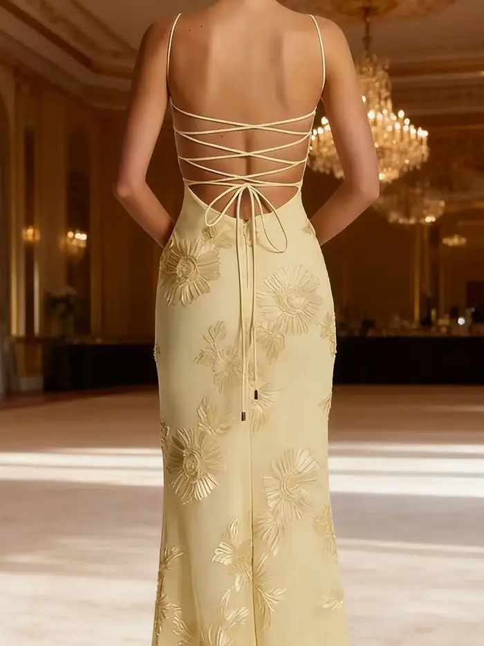 Robe longue élégante pour femme avec broderie florale 3D