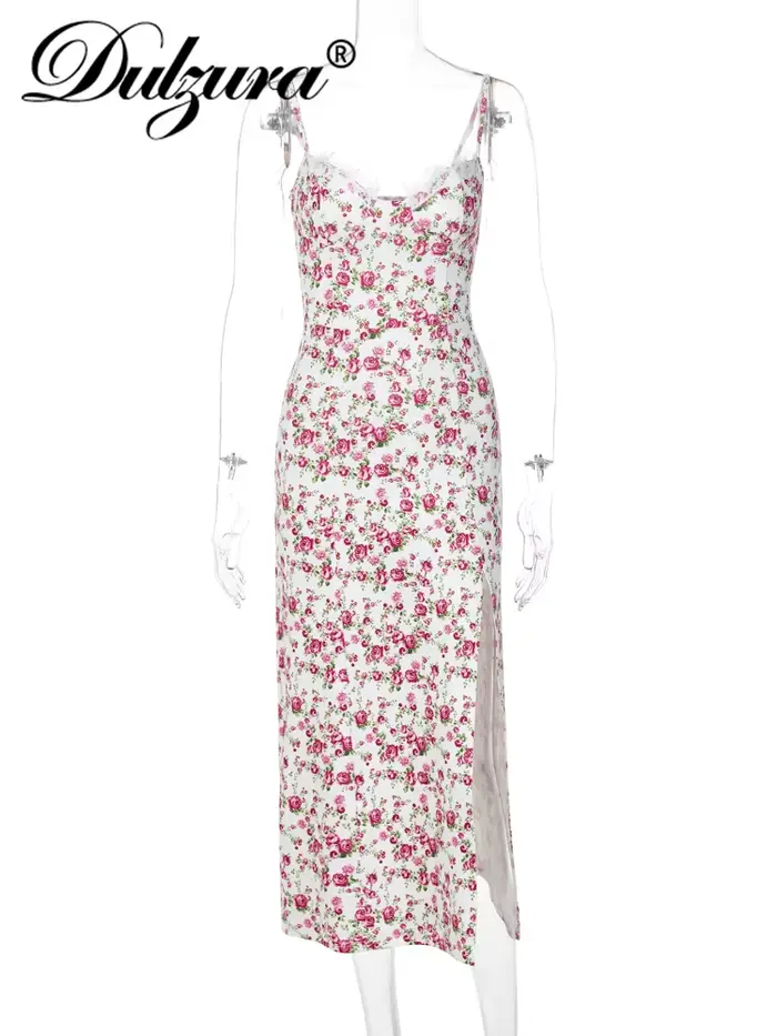 Tactical Zura-Robe mi-longue à imprimé floral pour femme, vêtements Y2K, dos nu, fente latérale, bat