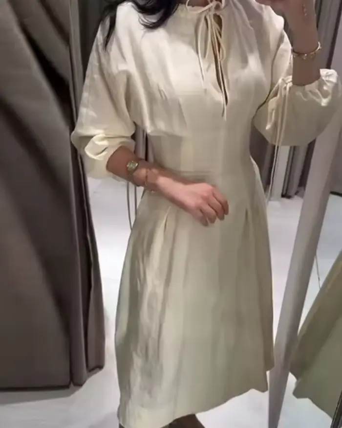 Robe longue plissée ajustée à manches longues femme élégante chic vacances printemps automne polyester Qaoerde occasions spéciales