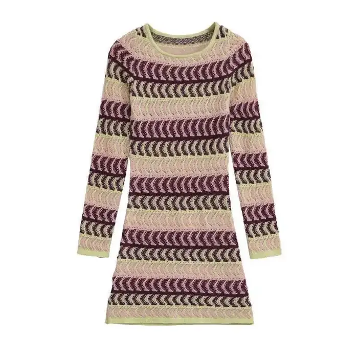 Robe amincissante au Design décontracté, longueur aux genoux, col rond, manches longues, mode printe
