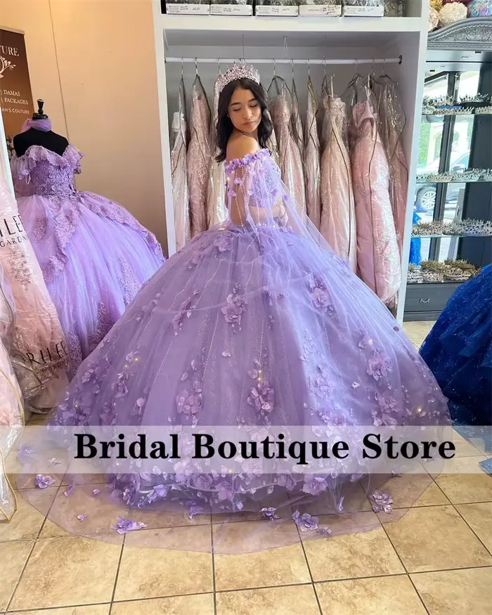 Robes De princesse Quinceanera à fleurs De lavande