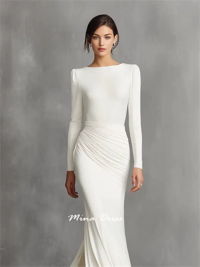 Robe de bal blanche personnalisée en fibre de bambou et coton, satinée, avec soutien-gorge intégré pour femmes, pour occasions spéciales et soirées formelles