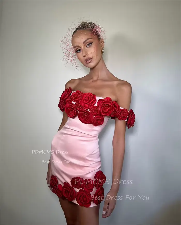 Robe de Soirée Courte Rose Carillon pour Femme
