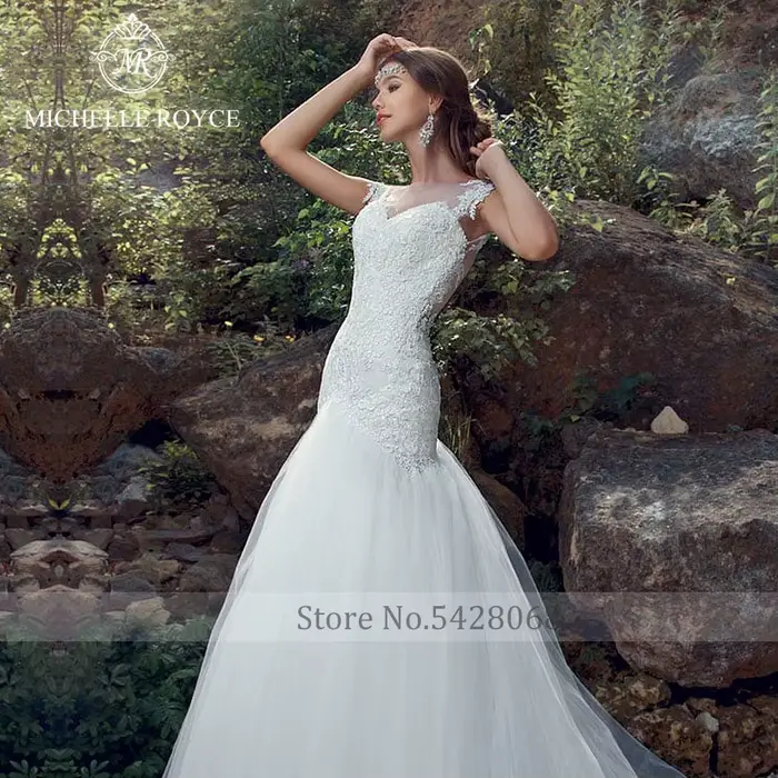 Michelle Royce sirène robes De mariée Sexy chérie Appliques Illusion bouton chapelle Train robes De mariée Vestido De Novia