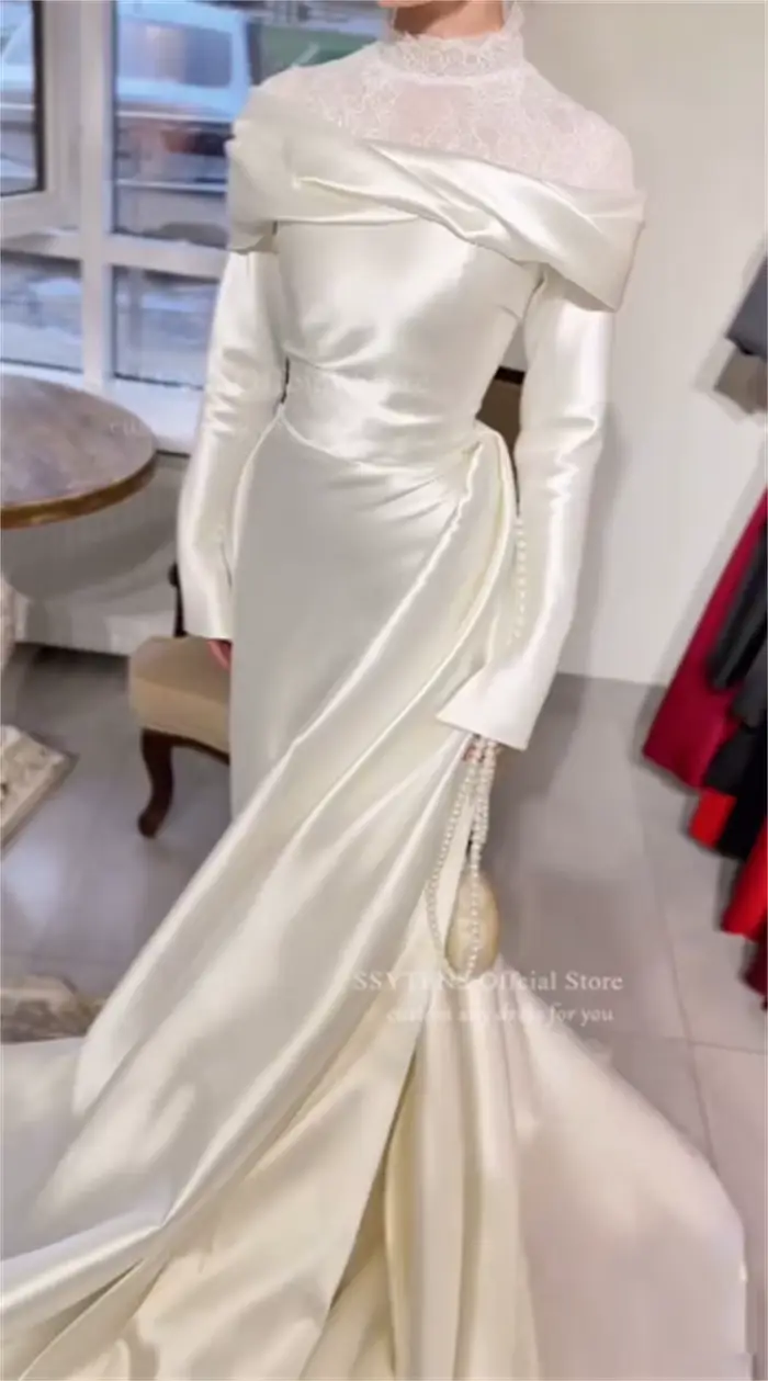 Robe de mariée musulmane élégante personnalisée pour femme, sirène/trompette, polyester satiné, occassions spéciales