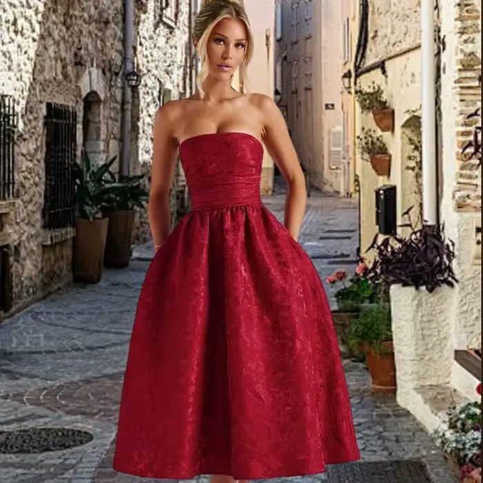 Robe Giyu en polyester jacquard à motifs fleurs pour femmes - style sexy et club - sans manches - mi-mollet - été 2025