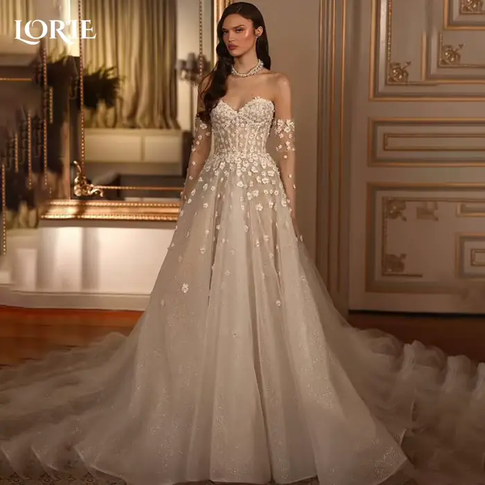 LORIE paillettes robes de mariée 3D fleurs brillant chérie robe de mariée Applique princesse robe de