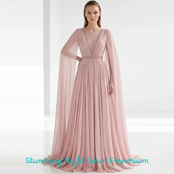 Robe de soirée classique en mousseline à col en V